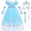 ZaisuiFun Deguisement Robe Reine des Neiges Princesse Elsa Enfant Fille, Costume Fête Anniversaire Carnaval Cosplaye, 5-6 Ans