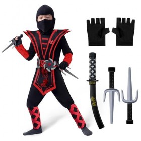 Spooktacular Creations Costume de ninja rouge pour enfants pour garçons et filles, fête dhabillage dHalloween, jeu de rôle 