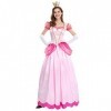 IDOPIP Robe Super Mario Princess Peach pour Femme, Déguisement Princesse Pêche Adulte avec Couronne pour Cosplay de Carnaval 