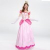 IDOPIP Robe Super Mario Princess Peach pour Femme, Déguisement Princesse Pêche Adulte avec Couronne pour Cosplay de Carnaval 