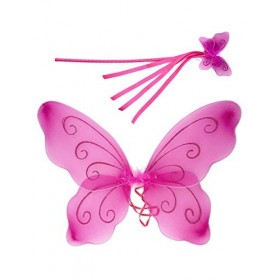 COOLMP Lot de 6 - Ailes Papillon Roses et Baguette Magique Assortie Enfant - Taille Unique - Accessoires de fête, Costume, dé