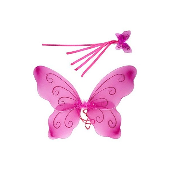 COOLMP Lot de 6 - Ailes Papillon Roses et Baguette Magique Assortie Enfant - Taille Unique - Accessoires de fête, Costume, dé