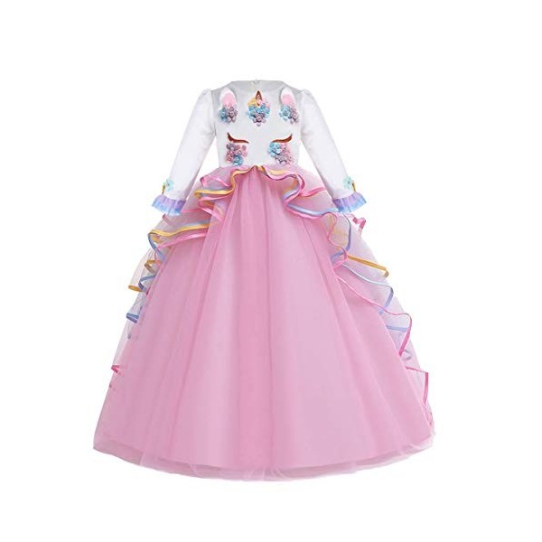 MYRISAM Princesse Fille Licorne Déguisement Manches Longues Robe de Anniversaire Cérémonie Soirée Halloween Carnaval Noël Fêt