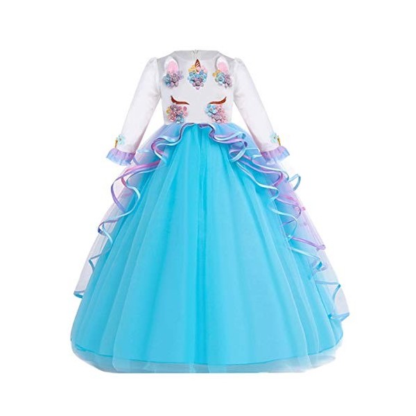 MYRISAM Princesse Fille Licorne Déguisement Manches Longues Robe de Anniversaire Cérémonie Soirée Halloween Carnaval Noël Fêt