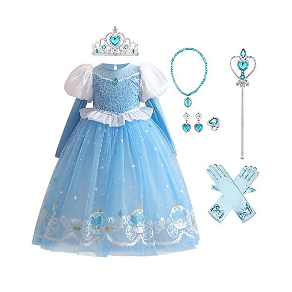 IMEKIS Costume de Cendrillon Sofia pour fille,Costume de princesse danniversaire,Costume de fée avec volants,Robe tulle pour