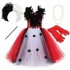 IDOPIP Déguisement Cruella Deville Enfant Fille 101 Dalmatiens Tutu Robe en Tulle avec Accessoires pour Halloween Cosplay Fêt