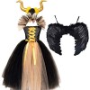 IDOPIP Maléfique Maléfique Sorcière Costume Robe pour Enfants Bébé Filles Halloween Carnaval Cosplay Déguisement Déguisement 