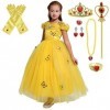 Lito Angels Deguisement Robe Belle et la Bête Costume Princesse Belle avec Accessoires Enfant Fille Taille 8-9 ans, Jaune