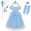 Lito Angels Deguisement Robe Costume Princesse Cendrillon avec Gant et Accessoires pour Enfant Fille Taille 6-7 ans, Bleu