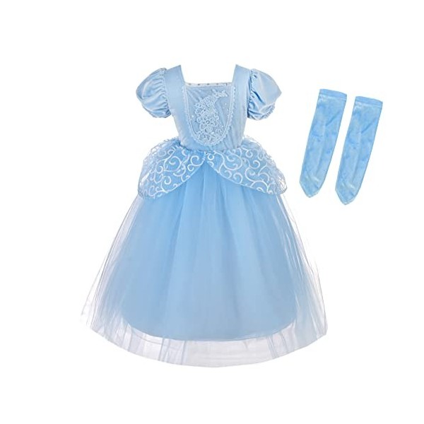 Lito Angels Deguisement Robe Costume Princesse Cendrillon avec Gant et Accessoires pour Enfant Fille Taille 6-7 ans, Bleu