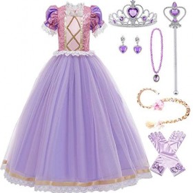 Emin Déguisement Rapunzel Fille Princesse Raiponce Costume Déguisement Robe Soirée Cérémonie Anniversaire Noël Halloween Part