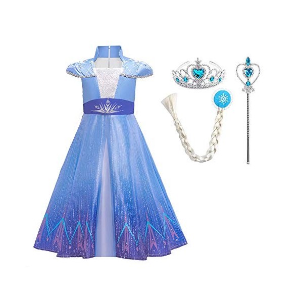 FYMNSI Costume de princesse Elsa Anna pour fille - 2 robes avec accessoires - Déguisement de fête carnaval Halloween Cosplay 