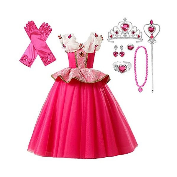 Lito Angels Deguisement Costume Robe La Belle au Bois Dormant Princesse Aurore avec Accessories pour Enfant Fille, Taille 7-8