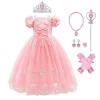 FYMNSI Costume de princesse pour fille - Maxi robe en tulle pour Halloween, Noël, carnaval, cosplay, Rose clair + accessoires