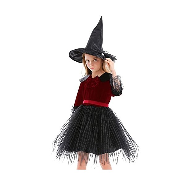 dobooo Déguisements dhalloween pour Filles,Déguisement de sorcière dhalloween Accessoires de déguisement Jupe et Chapeau - 