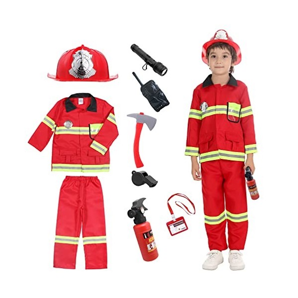 Udekit Costume de Pompier pour Enfants Chef des Pompiers Cosplay Jeu de Rôle Jouets Accessoires pour 4 à 5 Ans