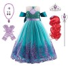 Kosplay Fille Robe de Princesse Ariel et Accessoires Déguisement de Princesse Sirène Costume Anniversaire Fête Halloween Noël