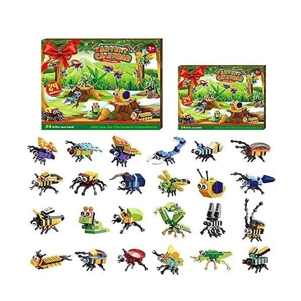 deeyeo Insecte pour Lego Calendrier de lAvent 2022, calendrier de lAvent 2022, 24 pièces modèle insecte kit de construction