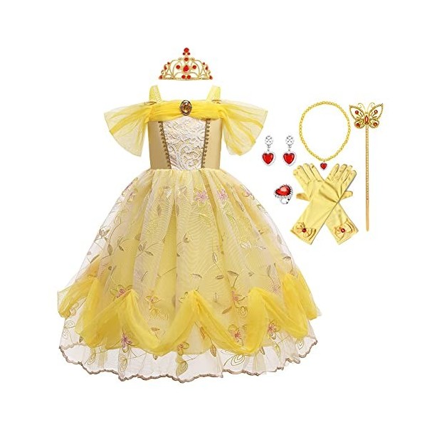 MYRISAM Filles Princesse Belle Robe de Carnaval Hors Épaule Costume de la Beauté et la Bête Halloween Déguisements Cosplay Cé