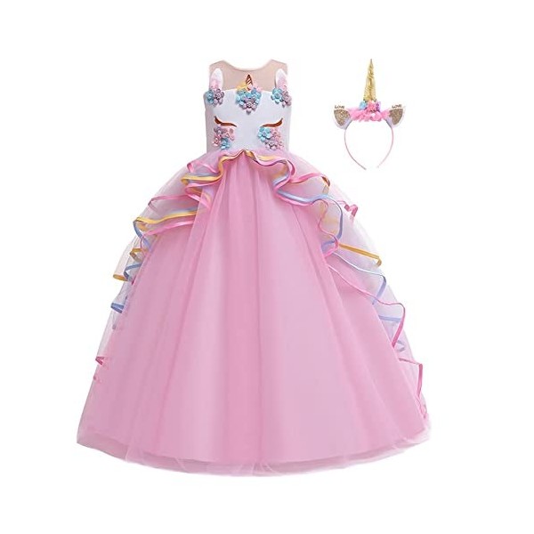 MYRISAM Princesse Fille Licorne Déguisement Robe de Anniversaire Cérémonie Soirée Halloween Carnaval Noël Fête Spectacle Mari