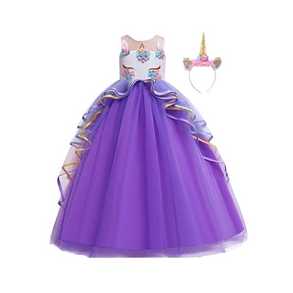 MYRISAM Princesse Fille Licorne Déguisement Robe de Anniversaire Cérémonie Soirée Halloween Carnaval Noël Fête Spectacle Mari
