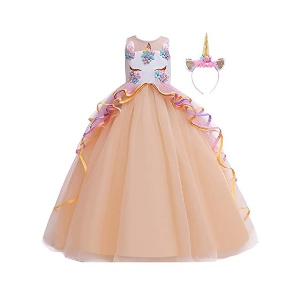 MYRISAM Princesse Fille Licorne Déguisement Robe de Anniversaire Cérémonie Soirée Halloween Carnaval Noël Fête Spectacle Mari
