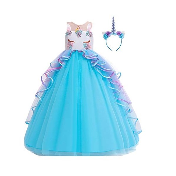 MYRISAM Princesse Fille Licorne Déguisement Robe de Anniversaire Cérémonie Soirée Halloween Carnaval Noël Fête Spectacle Mari