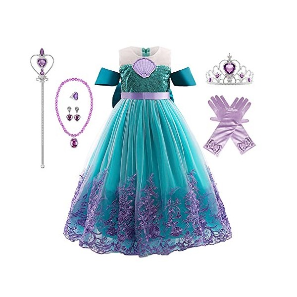 AISHANGYIDE Fille Ariel Sirène Princesse Robe Déguisement Costume Anniversaire Fête Halloween Carnaval Cosplay Enfants Robes 