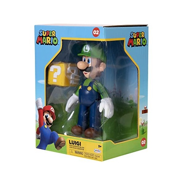 Figurine - JAKKS Pacific - Super Mario Bros : Luigi + Bloc ? - 10 cm
