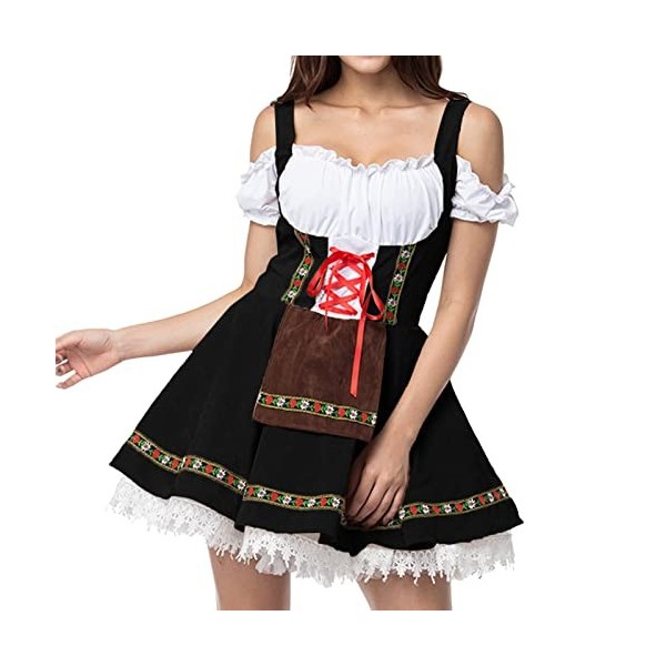 Tenue Bavaroise Femme Costume Fête de La Bière Femme Allemande Déguisement Femme Robe Traditionnelle Midi pour Femme Oktoberf