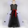 IDOPIP Déguisement Cruella Deville Enfant Fille 101 Dalmatiens Tutu Robe en Tulle avec Accessoires pour Halloween Cosplay Fêt