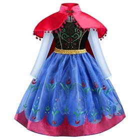 FYMNSI Déguisement Anna Reine des Neiges pour fille avec cape 2 pièces pour Halloween, Noël, anniversaire, carnaval, fête cos