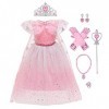 FYMNSI Costume de princesse Elsa de la Reine des Neiges avec accessoires pour enfants de 2 à 9 ans - Rose - 7 ans