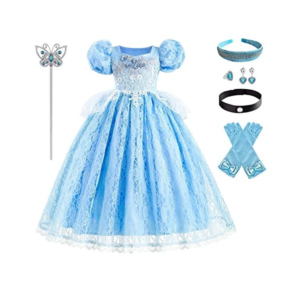 IBTOM CASTLE Déguisement Cendrillon Filles Enfants Princesse Robe Halloween Carnaval Soirée Anniversaire Partie Cendrillon Co