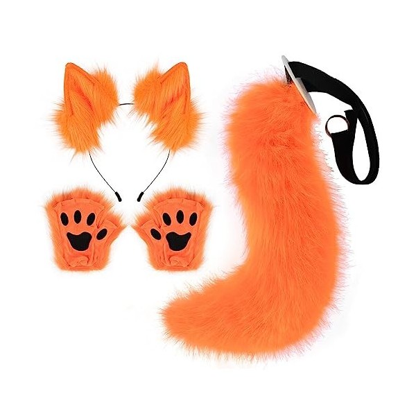Katutude Serre-tête Fait Main en Fausse Fourrure avec Oreilles de Loup, Ensemble 3 Pièces Cosplay Bandeau Oreilles de Chat av