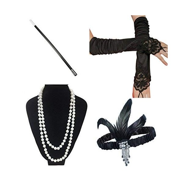 ResPai Année 20 Accessoire Charleston Accessories 1920 Costume pour Femme Ensemble daccessoires Flapper y Compris Bandeau Co