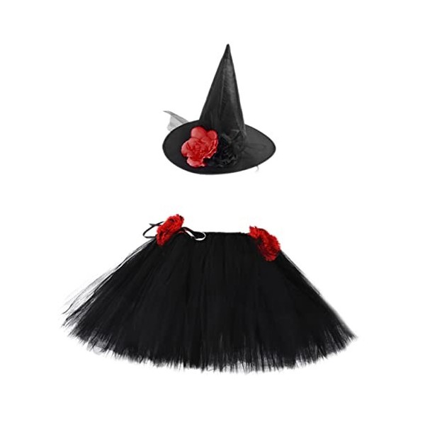 ABOOFAN Halloween Sorcière Tutu Cosplay Costume Robe En Tulle Rouge Enfants Accessoires De Sorcière Enfants Chapeau De Sorciè