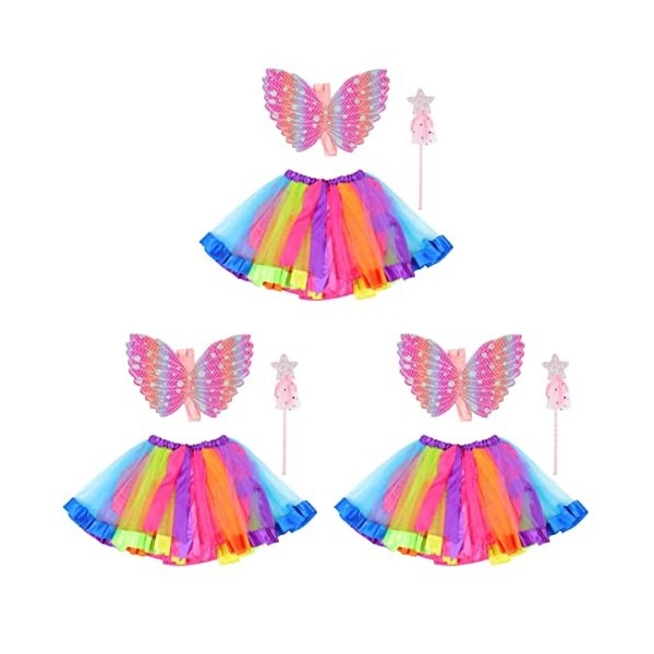 NUOLUX 3 Ensembles Tenue Sangles Rougeoyantes Performance Faveur Costumes Légers Paillettes Ballet Accessoires Daile pour En