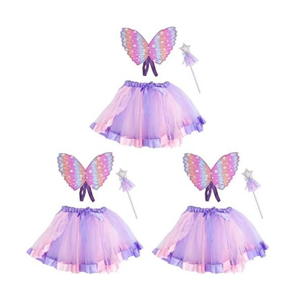 NUOLUX 3 Ensembles Tenue Sangles Rougeoyantes Performance Faveur Costumes Légers Paillettes Ballet Accessoires Daile pour En