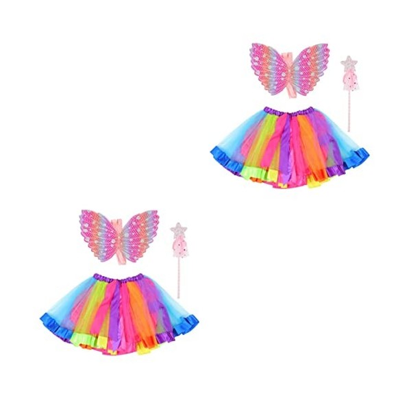 NUOLUX 3 Ensembles Tenue Sangles Rougeoyantes Performance Faveur Costumes Légers Paillettes Ballet Accessoires Daile pour En