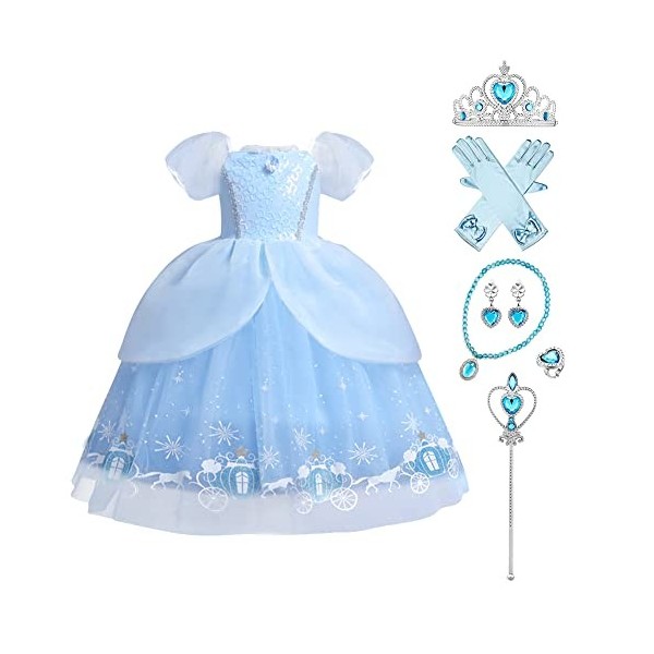 IBAKOM Enfants Filles Déguisements Sofia Cendrillon Robe Princesse Costume Conte Fée Carnaval Cosplay Fête Anniversaire Noël 