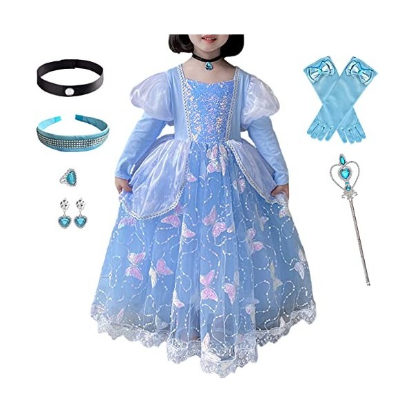 Windskids Cendrillon Déguisement et Accessoires Fille Cosplay Cinderella Scintillant Papillon Tulle Robe de Princesse Noël Ca