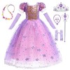 LiUiMiY Déguisement Raiponce Costume Filles avec Accessoires Robe Princesse Tulle Anniversaire Fête Halloween Noël Carnaval, 