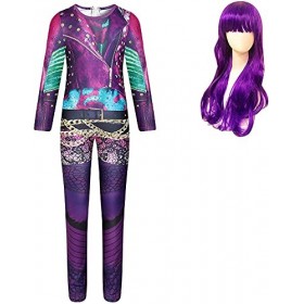 BERHANGO Halloween Déguisement Fille 5-12 ans Halloween Déguisement Enfant avec Longue Perruque et Motifs Vivants Halloween T