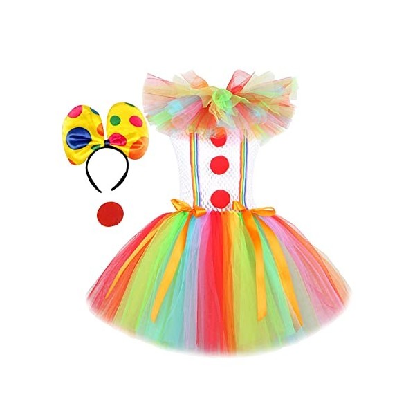 LOVIVER Costume de clown de petite fille avec cerceau de cheveux fait à la main pour Halloween déguisement déguisement extens