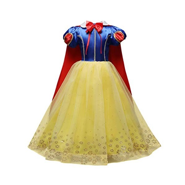 OwlFay Filles Princesse Blanche Neige Costume avec Cape Conte de Fée Robe de Carnaval Déguisements Snow White Cosplay Hallowe