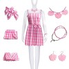 Foanja Déguisement Barbies Femme Cosplay Film Barbies Rayures Robe et Accessoires Collier Boucles doreilles Outfit pour Adul