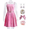 Foanja Déguisement Barbies Femme Cosplay Film Barbies Rayures Robe et Accessoires Collier Boucles doreilles Outfit pour Adul