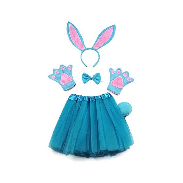 Costume de lapin bleu - fille - tutu - bandeau - gants - queue - déguisements pour enfants - accessoires - halloween - carnav