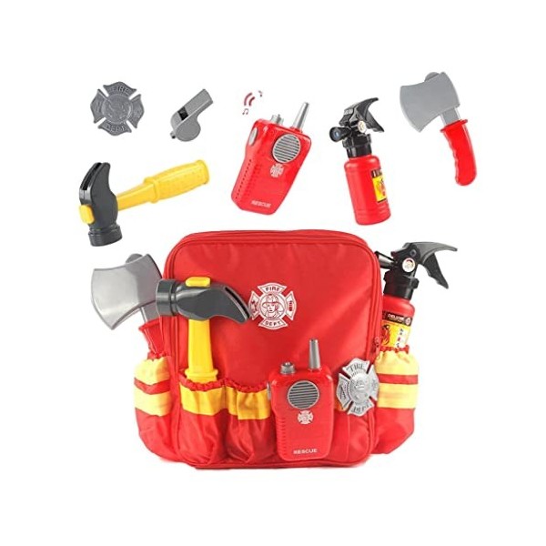 Perfeclan Ensemble de 7 pièces pour enfants - Tenue facile à entretenir et accessoires de jeu pour pompiers, parfaits pour le